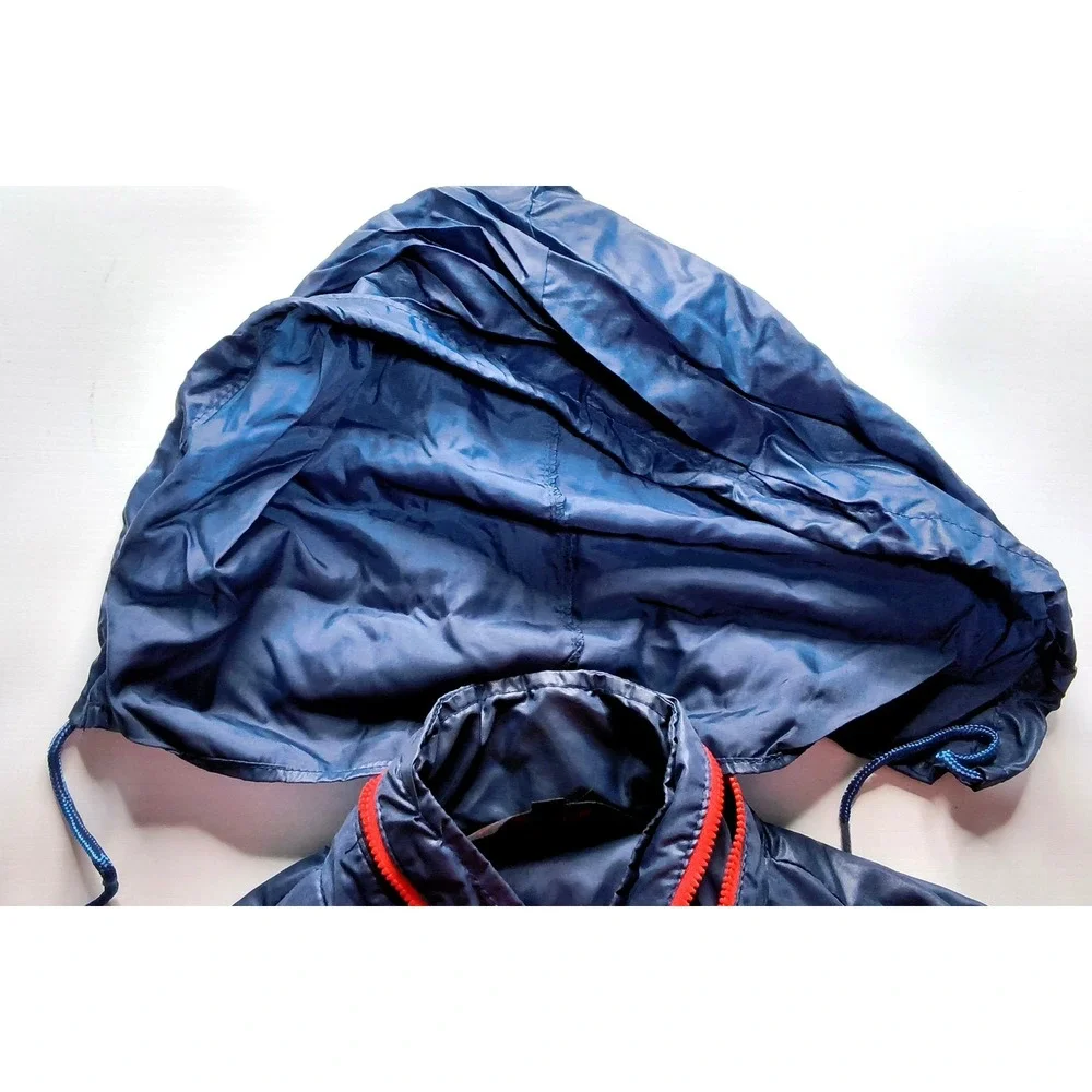 Style Auto Mercedes Benz Jacket Mens Medium Blue Vintage Windbreaker Roll Hood